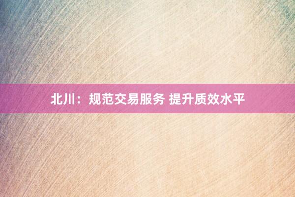 北川：规范交易服务 提升质效水平