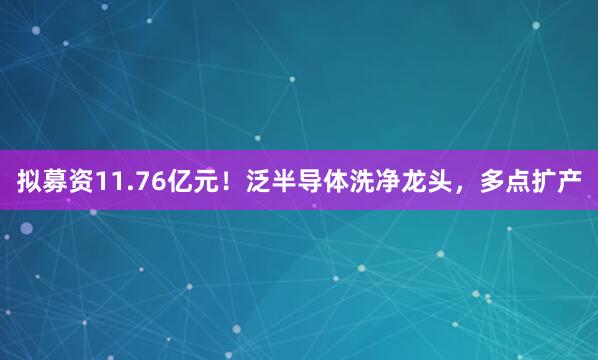 拟募资11.76亿元！泛半导体洗净龙头，多点扩产