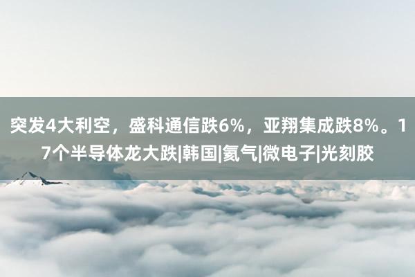 突发4大利空，盛科通信跌6%，亚翔集成跌8%。17个半导体龙大跌|韩国|氦气|微电子|光刻胶