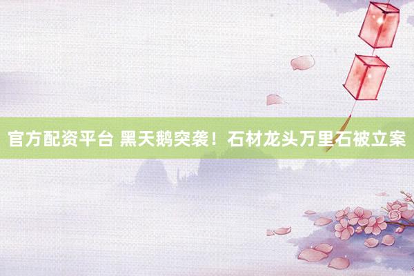 官方配资平台 黑天鹅突袭！石材龙头万里石被立案