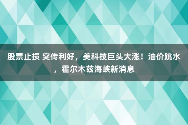 股票止损 突传利好，美科技巨头大涨！油价跳水，霍尔木兹海峡新消息