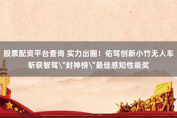股票配资平台查询 实力出圈！佑驾创新小竹无人车斩获智驾＂封神榜＂最佳感知性能奖