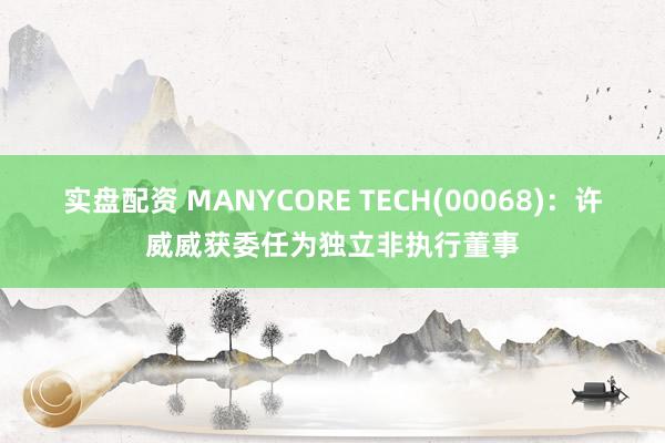 实盘配资 MANYCORE TECH(00068)：许威威获委任为独立非执行董事