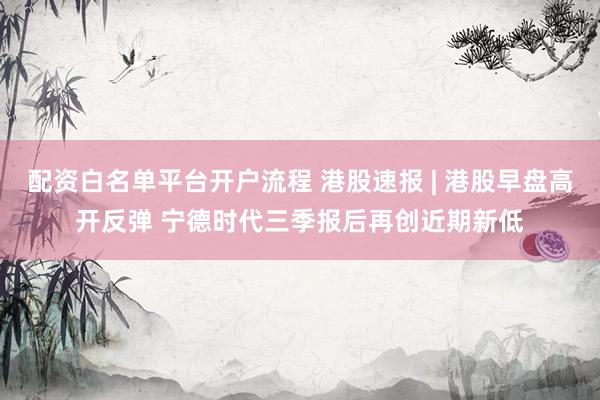 配资白名单平台开户流程 港股速报 | 港股早盘高开反弹 宁德时代三季报后再创近期新低