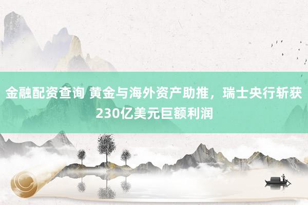 金融配资查询 黄金与海外资产助推，瑞士央行斩获230亿美元巨额利润